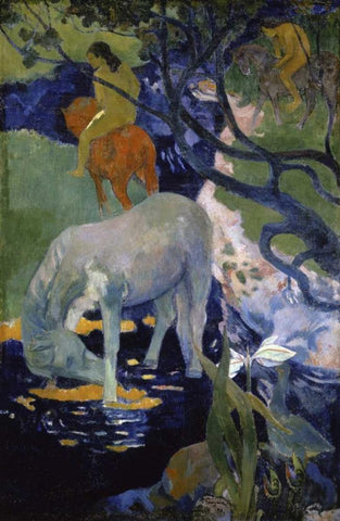 The White Horse - Le Cheval Blanc Black Ornate Wood Framed Art Print with Double Matting by Gauguin, Paul