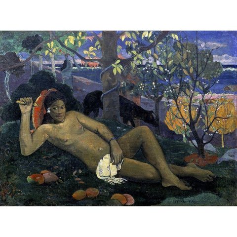 The Wife of the King Gold Ornate Wood Framed Art Print with Double Matting by Gauguin, Paul