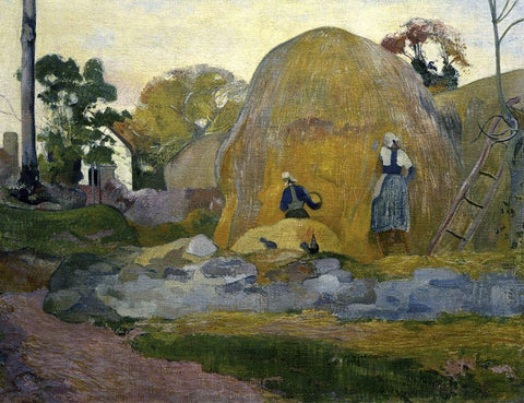 The Yellow Haystacks (Les Meules Jaunes) White Modern Wood Framed Art Print with Double Matting by Gauguin, Paul