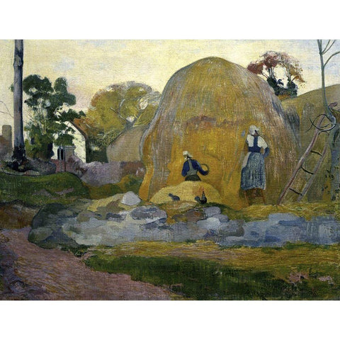 The Yellow Haystacks (Les Meules Jaunes) White Modern Wood Framed Art Print by Gauguin, Paul