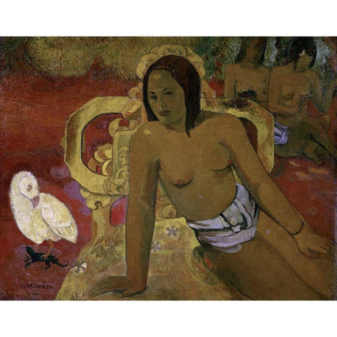 Vairumati Black Modern Wood Framed Art Print with Double Matting by Gauguin, Paul