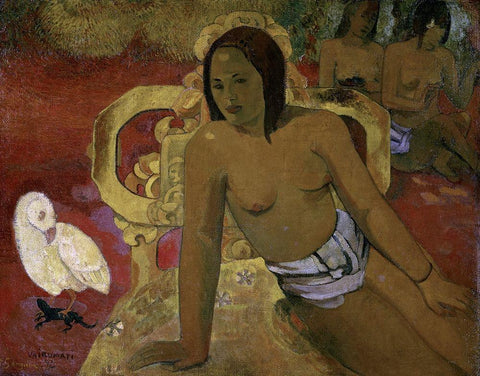 Vairumati White Modern Wood Framed Art Print with Double Matting by Gauguin, Paul