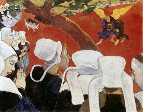 Vision After the Sermon White Modern Wood Framed Art Print with Double Matting by Gauguin, Paul