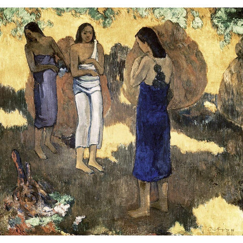 Women Standing Against A Yellow Background Femmes Debout Sur Fond Jaune Black Modern Wood Framed Art Print with Double Matting by Gauguin, Paul