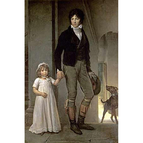 Portrait of J.B. Isabey and His Daughter White Modern Wood Framed Art Print by Simon, Francois Pascal