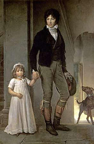 Portrait of J.B. Isabey and His Daughter Black Ornate Wood Framed Art Print with Double Matting by Simon, Francois Pascal
