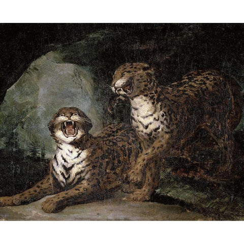 Two Leopards White Modern Wood Framed Art Print by Gericault, Theodore