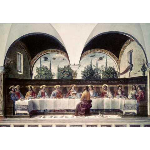 Last Supper White Modern Wood Framed Art Print by Ghirlandaio, Domenico