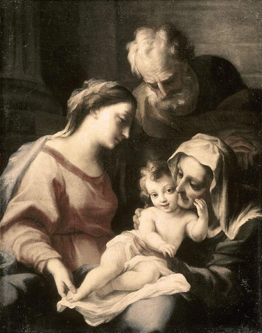 Holy Family White Modern Wood Framed Art Print with Double Matting by Giordano, Luca