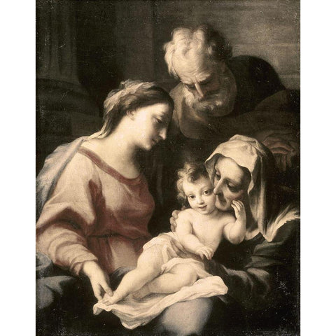 Holy Family Gold Ornate Wood Framed Art Print with Double Matting by Giordano, Luca