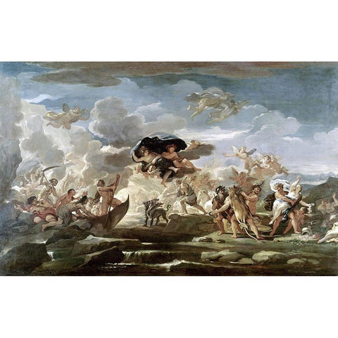 Scene With The Rape of Proserpine White Modern Wood Framed Art Print by Giordano, Luca