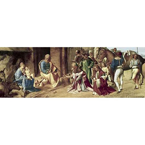 Adoration of The Magi Black Modern Wood Framed Art Print with Double Matting by Giorgione, Giorgio