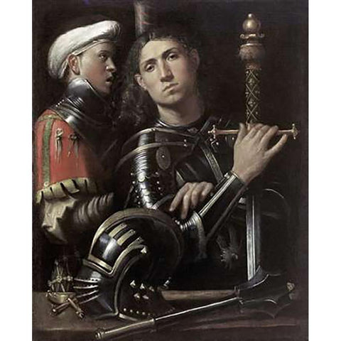 Portrait of a Man In Armor With His Page White Modern Wood Framed Art Print by Giorgione, Giorgio