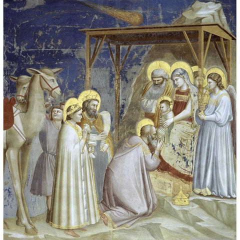 Adoration of The Magi White Modern Wood Framed Art Print by Giotto