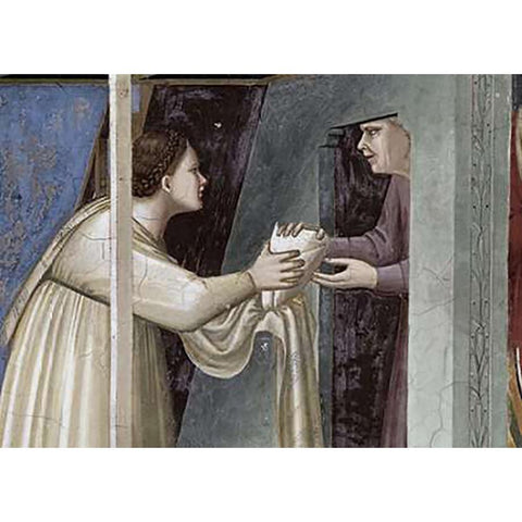 Birth of The Virgin - Detail Black Modern Wood Framed Art Print with Double Matting by Giotto