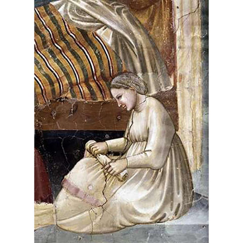 Birth of The Virgin - Detail Gold Ornate Wood Framed Art Print with Double Matting by Giotto