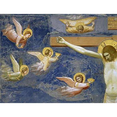 Crucifixion - Detail Gold Ornate Wood Framed Art Print with Double Matting by Giotto