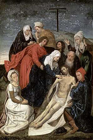 Lamentation Black Ornate Wood Framed Art Print with Double Matting by Van Der Goes, Hugo