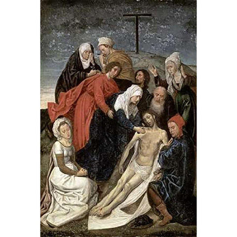 Lamentation Gold Ornate Wood Framed Art Print with Double Matting by Van Der Goes, Hugo