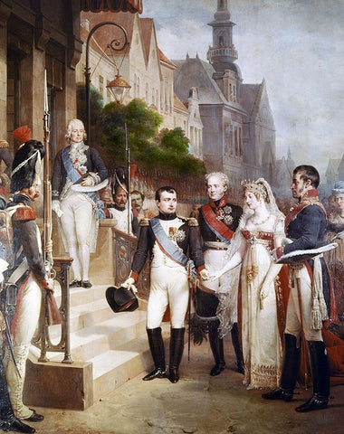 Napoleon Receiving The Queen of Prussia, Tilsit Black Ornate Wood Framed Art Print with Double Matting by Gosse, William