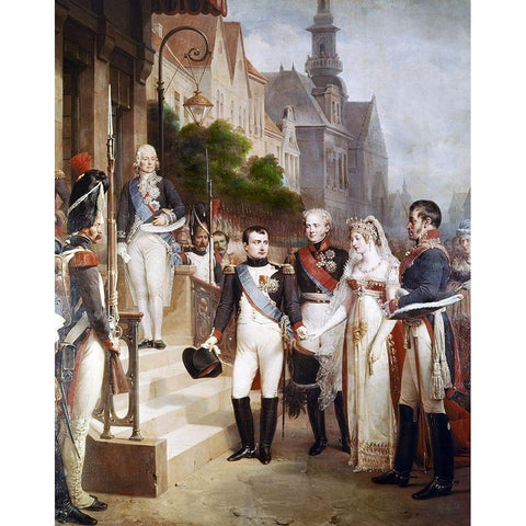 Napoleon Receiving The Queen of Prussia, Tilsit Gold Ornate Wood Framed Art Print with Double Matting by Gosse, William