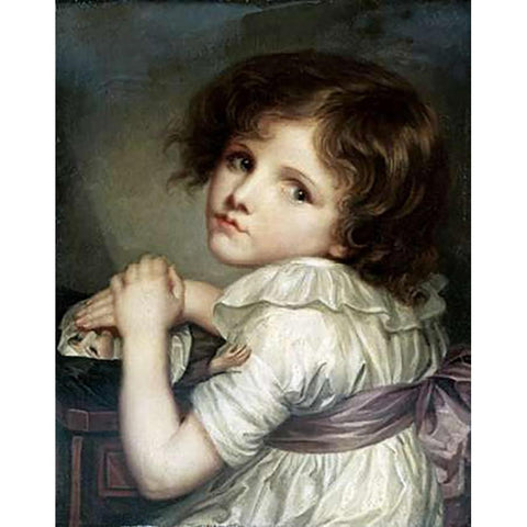 Child With a Doll Black Modern Wood Framed Art Print with Double Matting by Greuze, Jean Baptiste