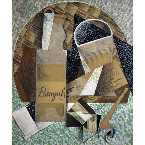 Bottle of Banyuls Black Modern Wood Framed Art Print with Double Matting by Gris, Juan