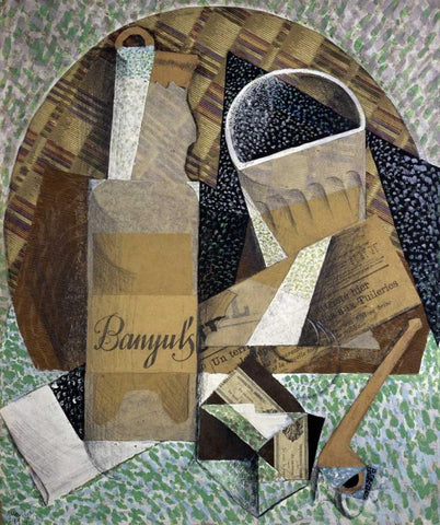 Bottle of Banyuls Black Ornate Wood Framed Art Print with Double Matting by Gris, Juan