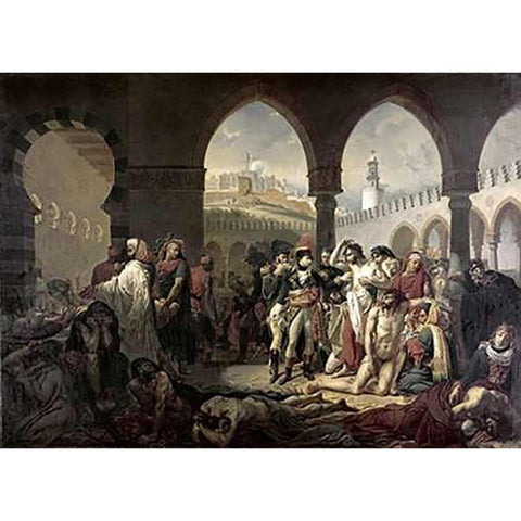 Napoleon Bonaparte Visiting The Plague Stricken at Jaffa Gold Ornate Wood Framed Art Print with Double Matting by Gros, Antoine-Jean