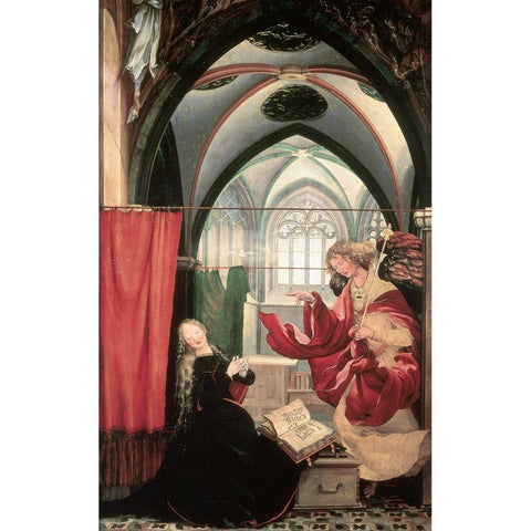 Isenheim Altarpiece: Annunciation Black Modern Wood Framed Art Print by Grunewald, Mathias