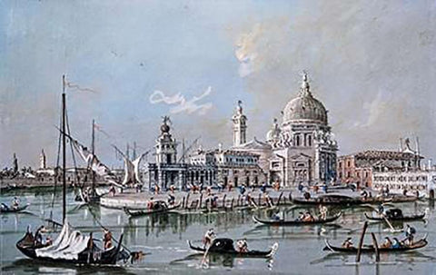 View of The Church of Santa Maria Della Salute Black Ornate Wood Framed Art Print with Double Matting by Guardi, Giacomo