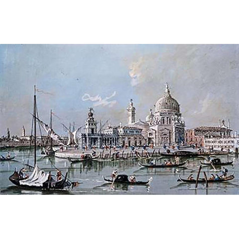 View of The Church of Santa Maria Della Salute Black Modern Wood Framed Art Print with Double Matting by Guardi, Giacomo