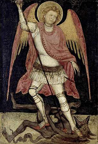 Archangel Michael Black Ornate Wood Framed Art Print with Double Matting by Guariento