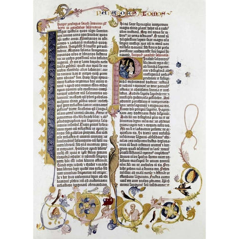 Gutenberg Bible Gold Ornate Wood Framed Art Print with Double Matting by Gutenberg, Johann