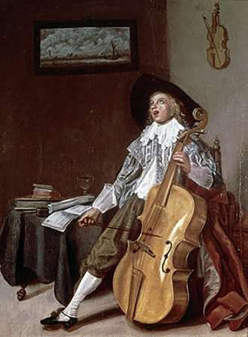 Cello Player Black Ornate Wood Framed Art Print with Double Matting by Hals, Dirck