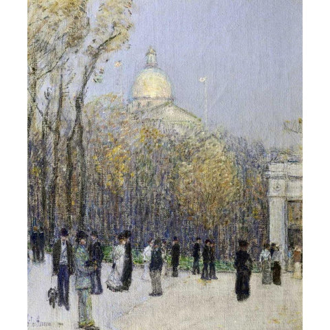 Boston Commons Gold Ornate Wood Framed Art Print with Double Matting by Hassam, Childe