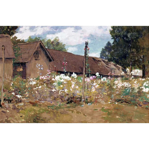 English Garden White Modern Wood Framed Art Print by Hassam, Childe