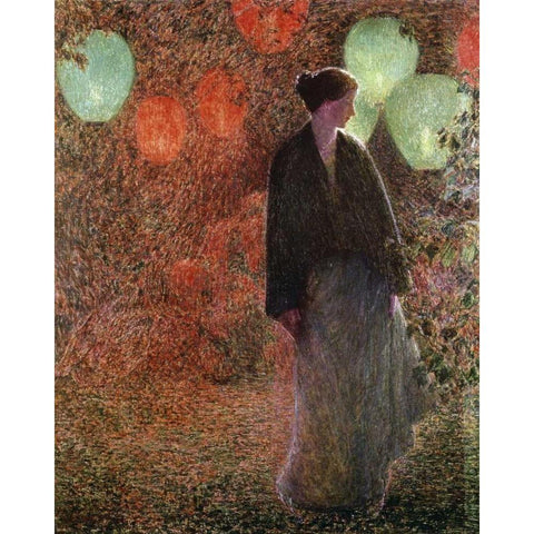 July Night Black Modern Wood Framed Art Print by Hassam, Childe