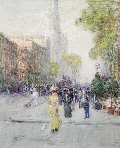 Springtime White Modern Wood Framed Art Print with Double Matting by Hassam, Childe