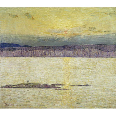 Sunset Ironbound Island: Mount Desert, Maine White Modern Wood Framed Art Print by Hassam, Childe