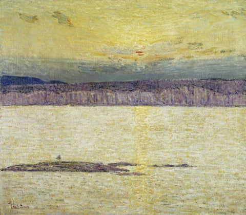 Sunset Ironbound Island: Mount Desert, Maine White Modern Wood Framed Art Print with Double Matting by Hassam, Childe