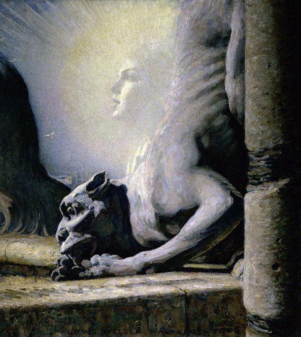 The Sphinx and the Chimera Black Ornate Wood Framed Art Print with Double Matting by Hawkins, Louis Welden