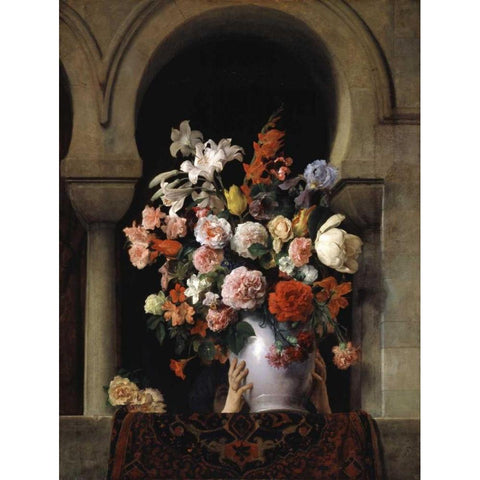 Vase of Flowers In The Window White Modern Wood Framed Art Print by Hayez, Francesco