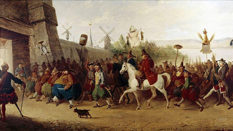 Fools Parade Entering New Amsterdam White Modern Wood Framed Art Print with Double Matting by Heath, William