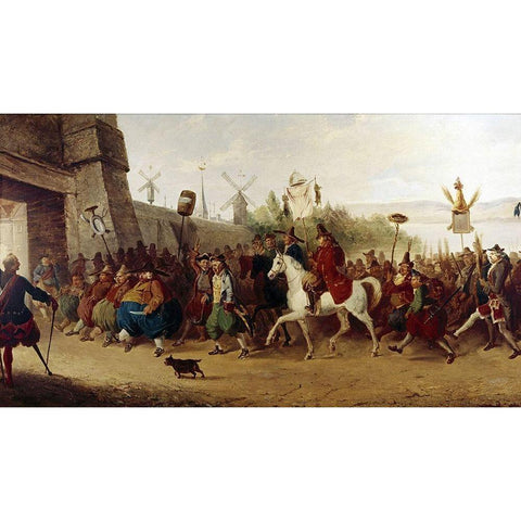 Fools Parade Entering New Amsterdam Black Modern Wood Framed Art Print by Heath, William