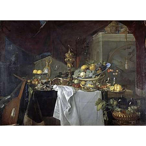A Dessert White Modern Wood Framed Art Print by De Heem, Jan Davidsz