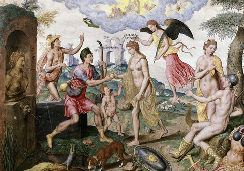 Judgement of Paris White Modern Wood Framed Art Print with Double Matting by Heere, Lucas de