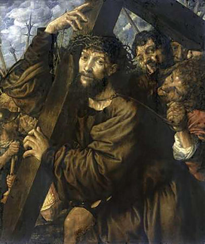 Museumist Bearing The Cross Black Ornate Wood Framed Art Print with Double Matting by Van Hemessen, Jan Sanders