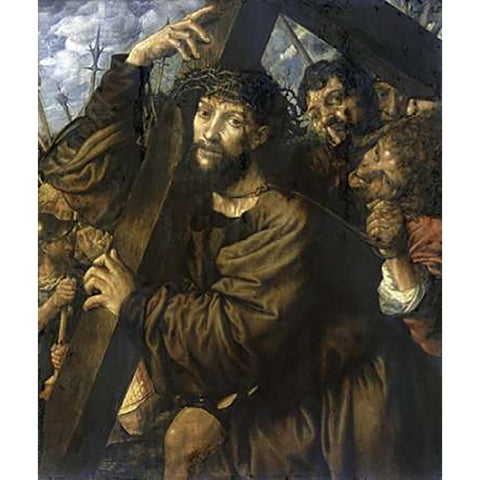Museumist Bearing The Cross Gold Ornate Wood Framed Art Print with Double Matting by Van Hemessen, Jan Sanders