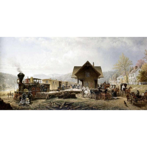 Railroad Arriving, Stratford, Ct. Black Modern Wood Framed Art Print by Henry, Edward Lamson